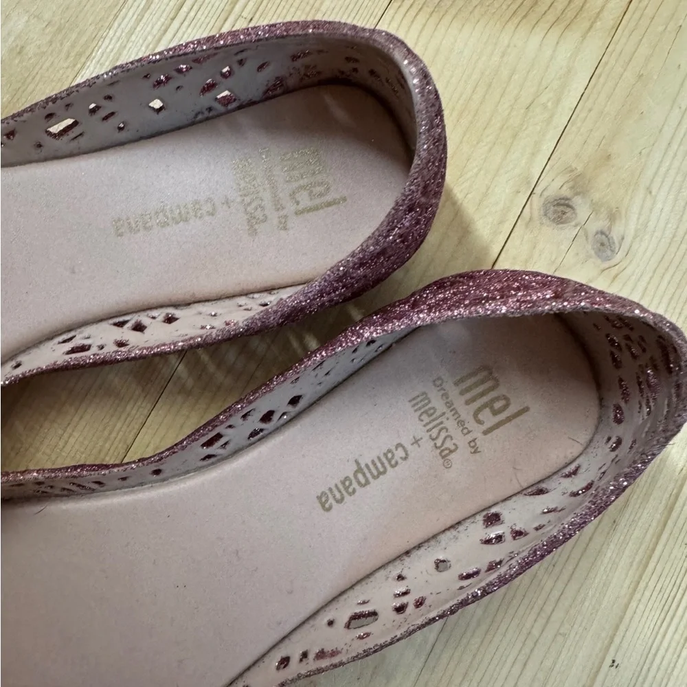 Melissa Campana Glitter Ballet Flats Girls Size 2 Pink Jelly Shoes Balletcore